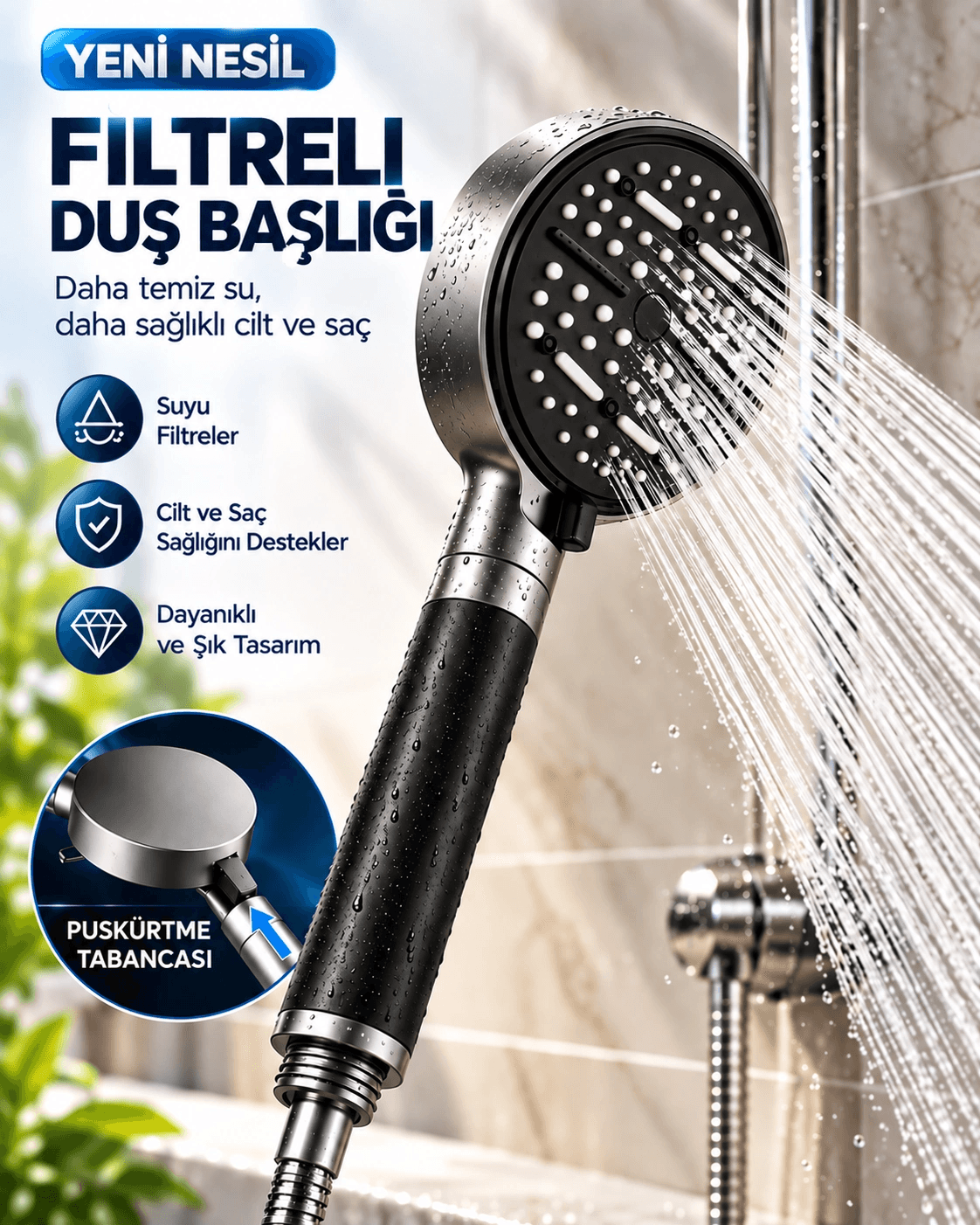 6 Modlu Filtreli Duş Başlığı Büyük Panel Su Tasarruflu Çok Fonksiyonlu Duş Başlığı