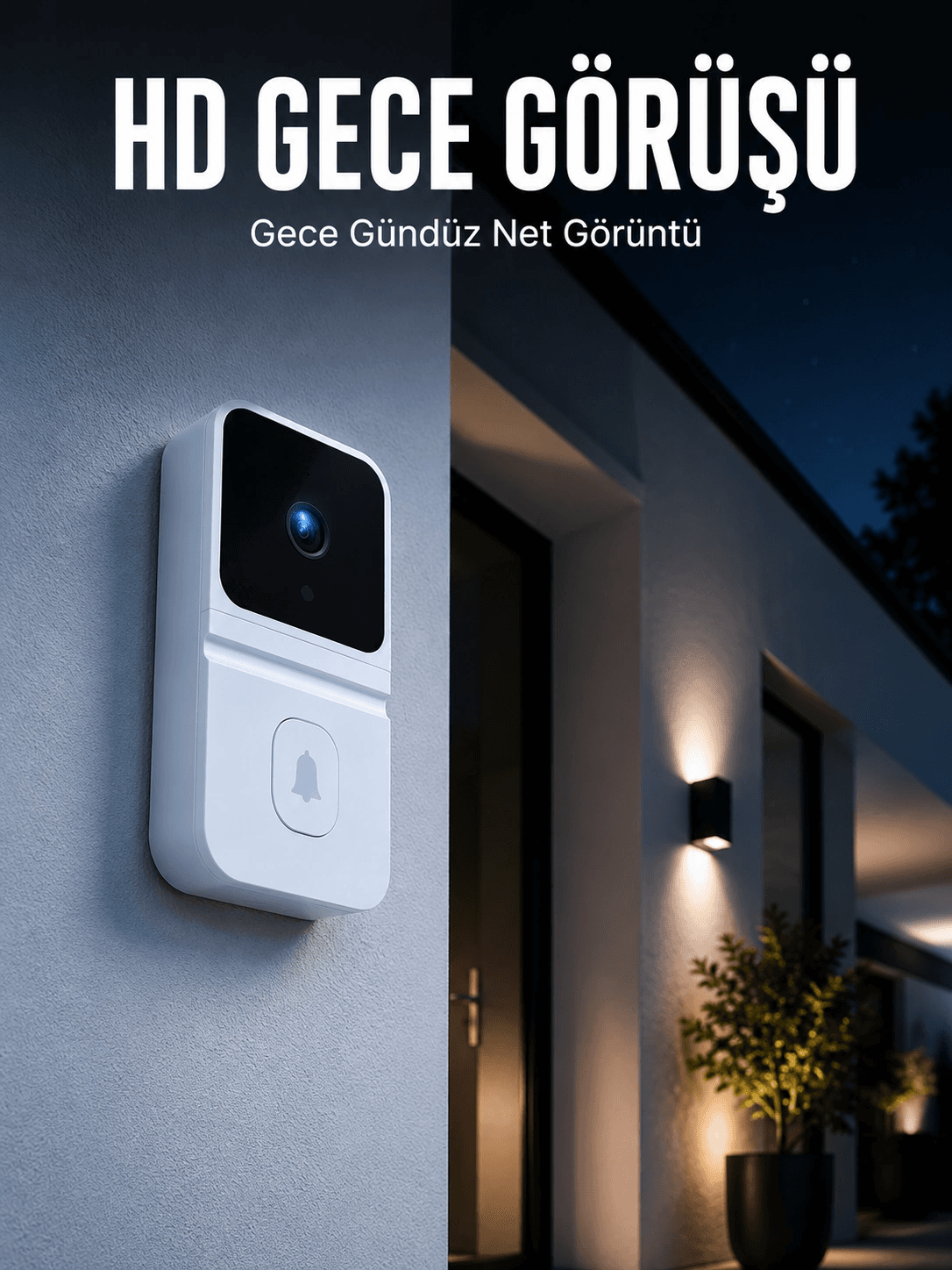 Beyaz Akıllı Güvenlik Kapı Zili | Telefon Kontrollü Wi-fi Görüntülü Kapı Zili