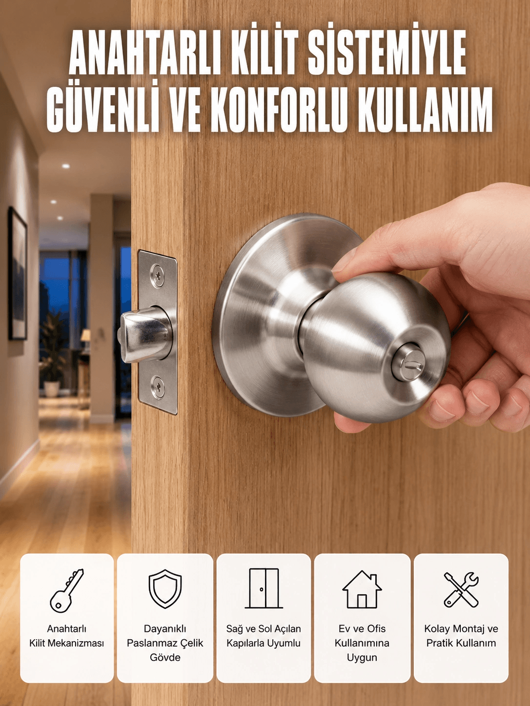 Es Güvenli Topuzlu Kapı Kilidi
