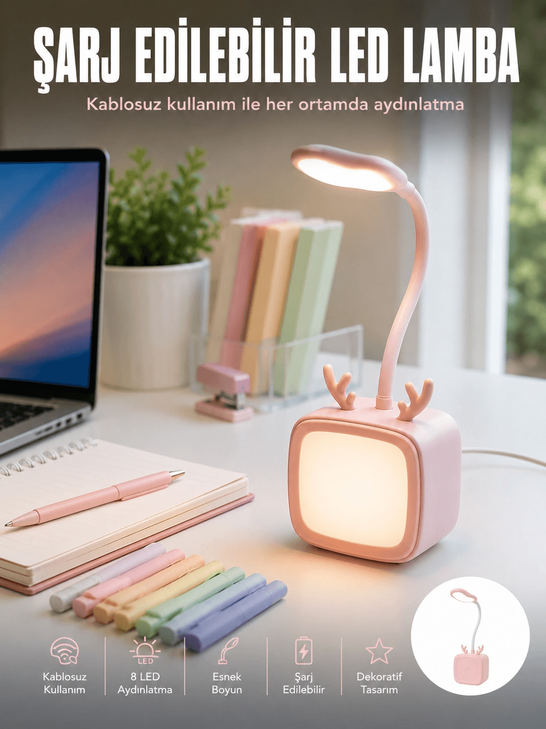 Esnek Gövdeli Led Masa Lambası Taşınabilir Gece Aydınlatması