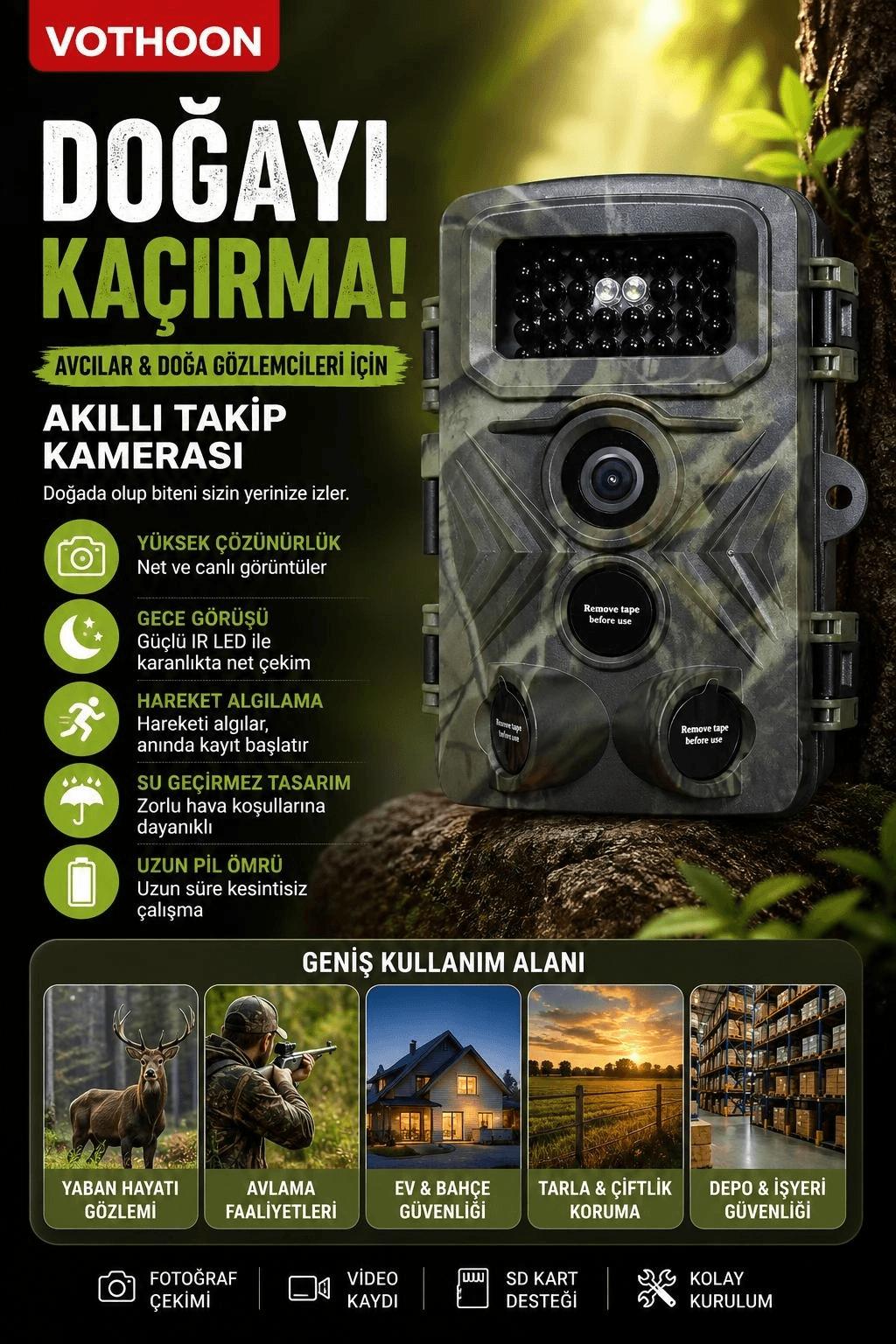 Fotokapan Kamera 3 Sensör 16mp Full Hd 1080p Gece Görüşlü 2 Inç Lcd Ekran