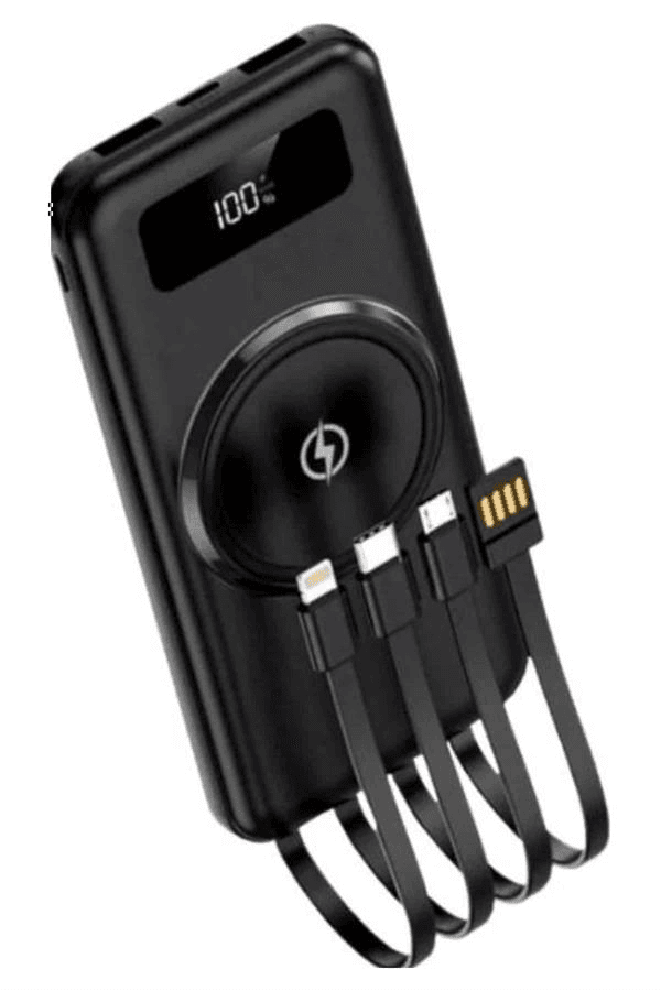 Kablosuz Çoklu Şarj Girişli 10.000 Mah Kablolu Powerbank Taşınabilir