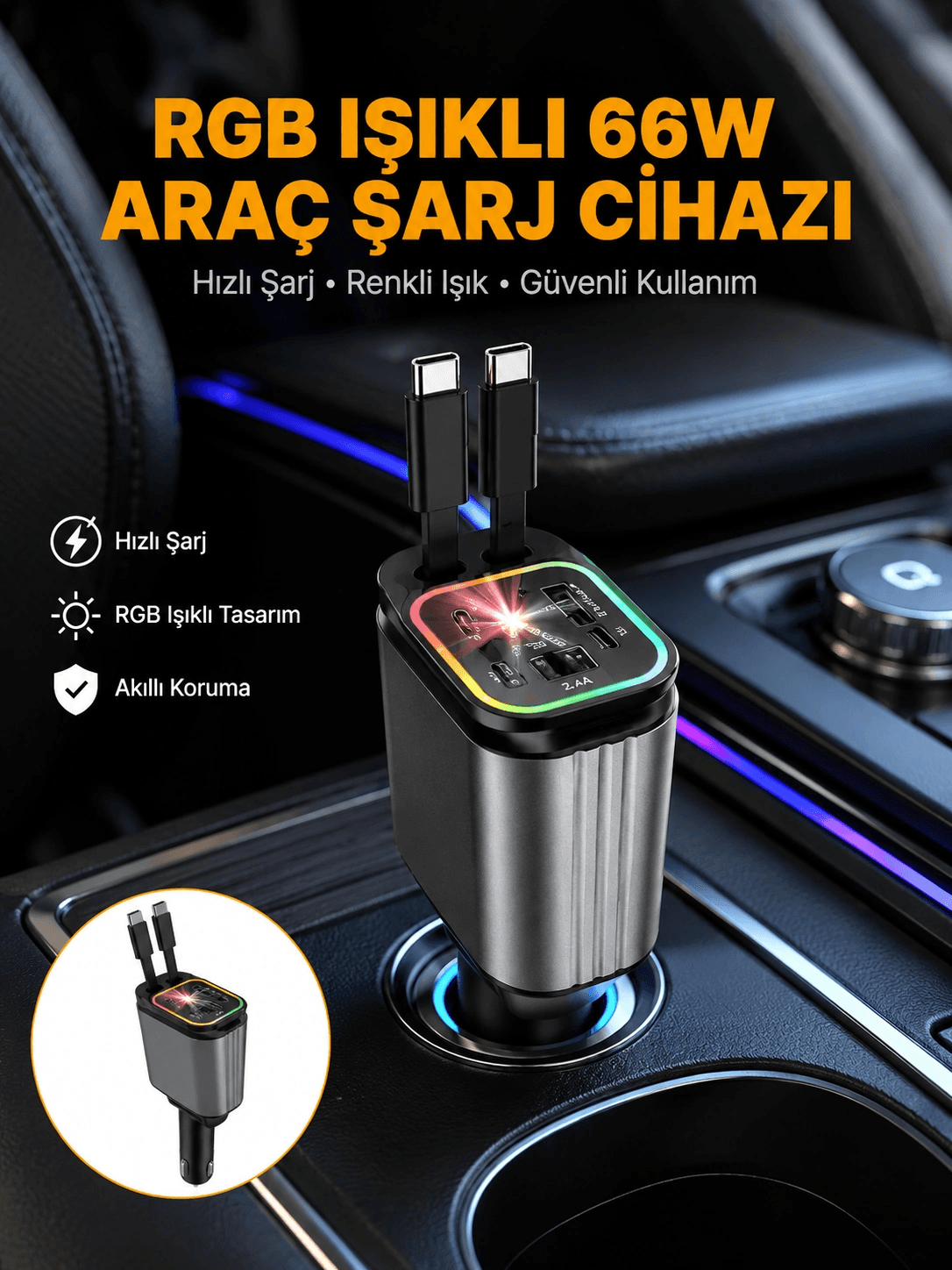 Kia, Seat, Mazda, Mitsubishi Araçlar İçin Çok Fonksiyonlu Araç Şarj Adaptörü Yeni Nesil