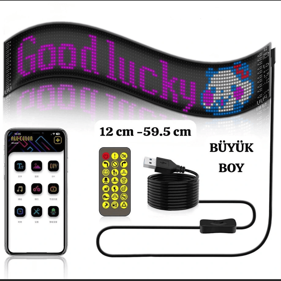 Led Ekran Matrix Panel Cama Yapışan En Büyük Boy 16x96 Led Sayısı Araba Yazısı 12cm-59.5cm