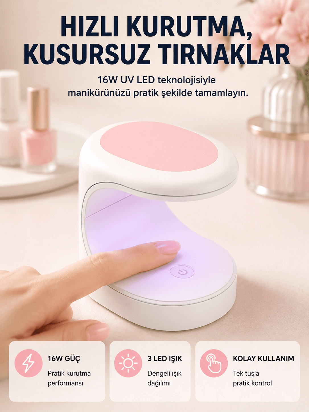 Mini Oje Kurutma Cihazı 16w Led Uv Hızlı Kurutma Taşınabilir Kompakt Yeni Nesil