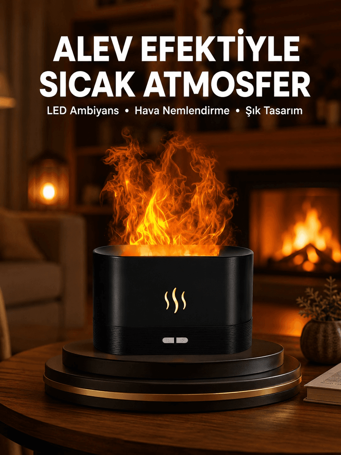 Modern Tasarımlı Alev Efektli Led Aromaterapi Hava Nemlendirici Yeni Nesil
