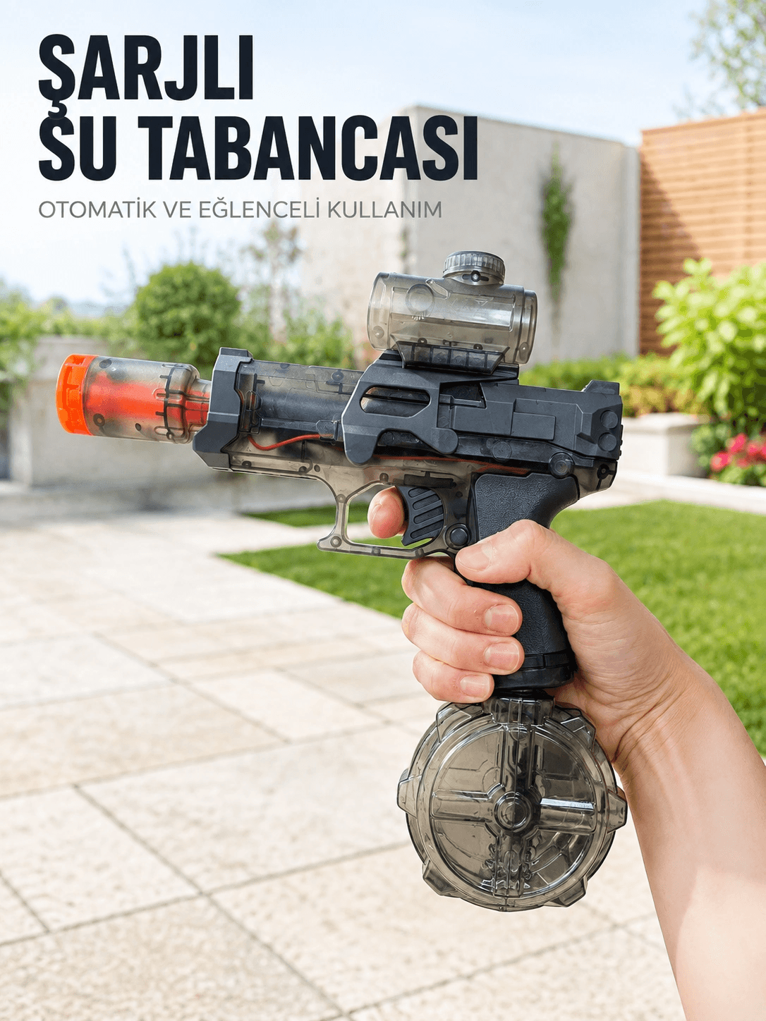 Otomatik Su Tabancası Şarjlı Led Işıklı Basınçlı Su Püskürtmeli Oyuncak
