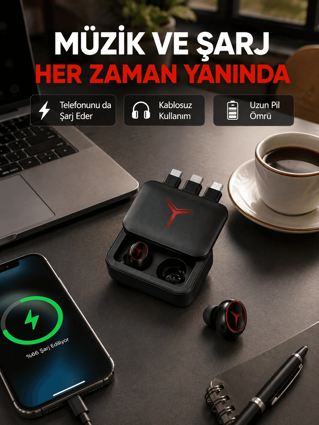 Powerbank Özellikli Bluetooth Kablosuz Kulaklık – Dokunmatik Kontrol, Uzun Pil Ömrü, Ergonomik Tasarım