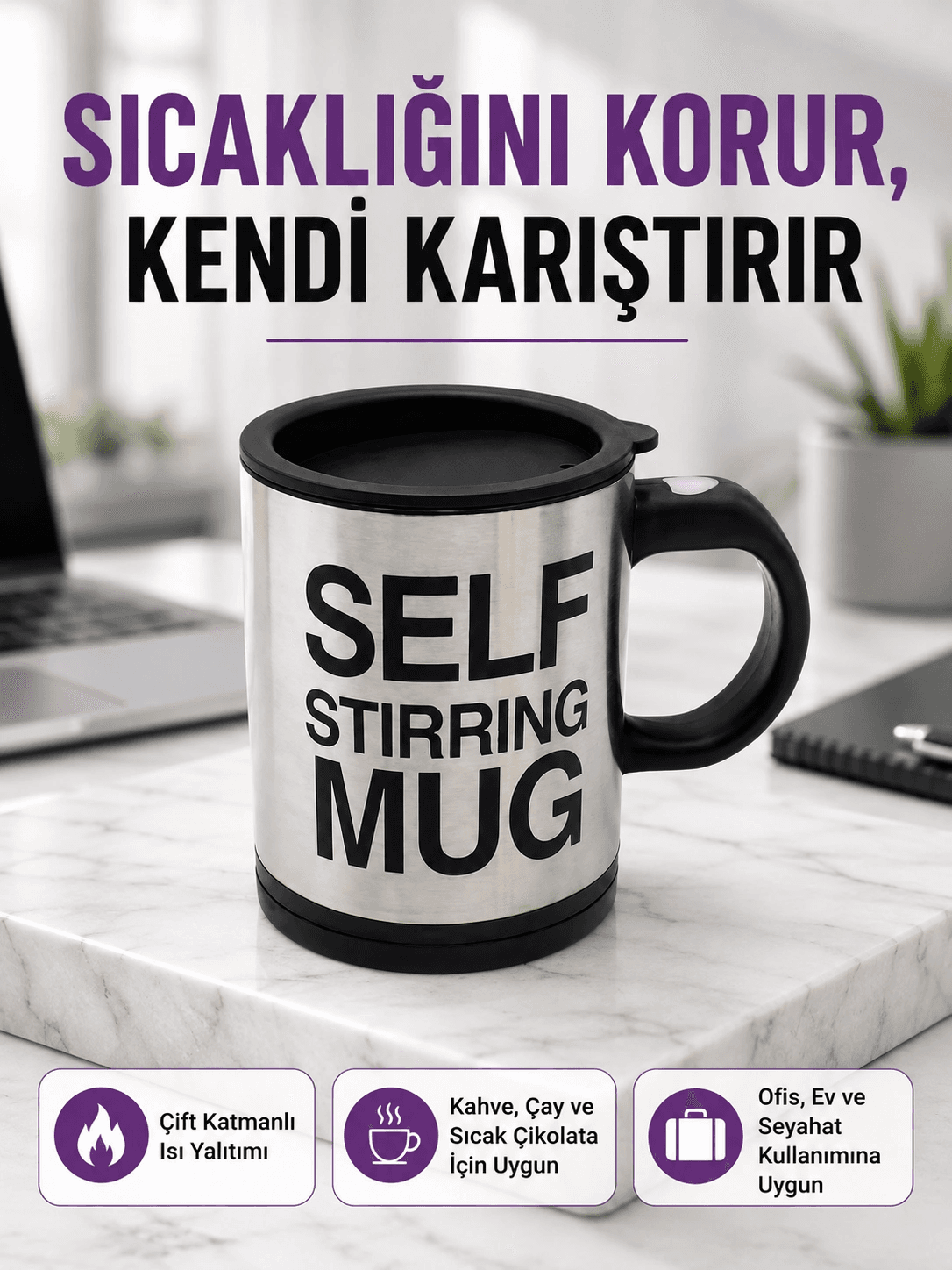 Pratik Ve Dayanıklı Termos Kupa | Tek Tuşla Otomatik Karıştırma