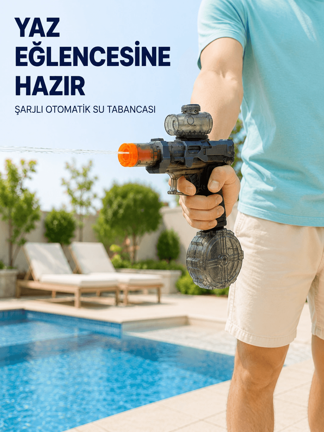 Şarjlı Elektrikli Su Tabancası Yuvarlak Su Hazneli Otomatik Sürekli Atışlı