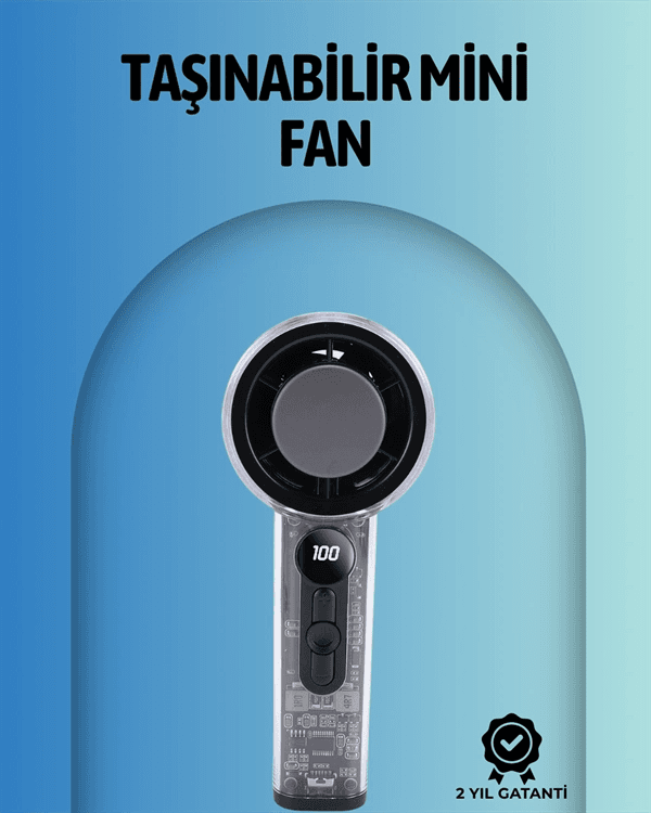 Şeffaf Kasa El Fanı | 5v 2a | 100 Kademeli Hava Akışı | Type-c Girişli