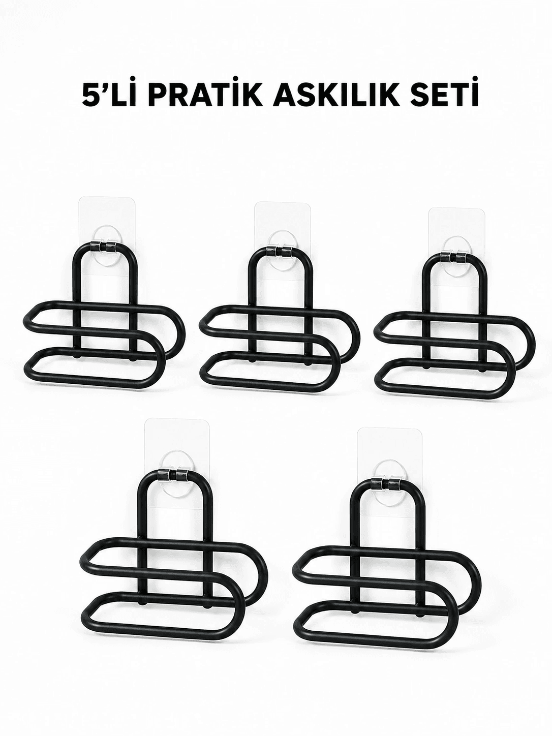 Siyah Metal Wc Kağıtlık Yapışkanlı Tuvalet Kağıdı Rulo Tutucu 5 Adet Avantajlı Set