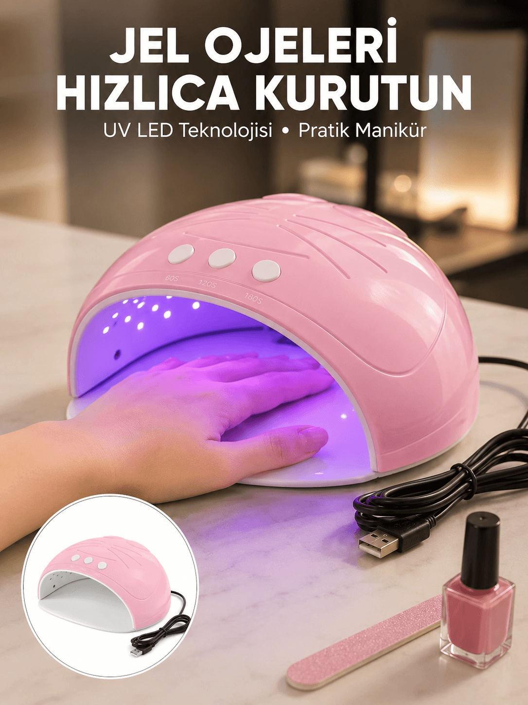 Ultraviyole Led Oje Kurutma Makinesi Usb Kablolu Yeni Nesil