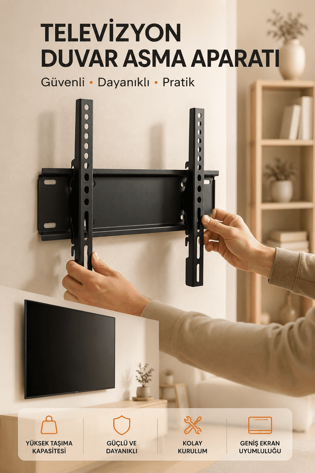 Yüksek Taşıma Kapasiteliniversal Tv Duvar Askı Atı 32-42 İnç Güvenli Sabitleme Sistemi